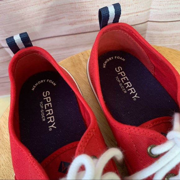 Sperry Red Canvas Top Sider Sneakers Size 7.5 - Picture 7 of 8